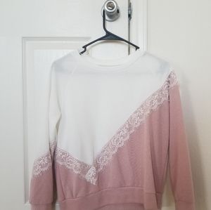 One of a Kind! White and Pink LACE SWEATER